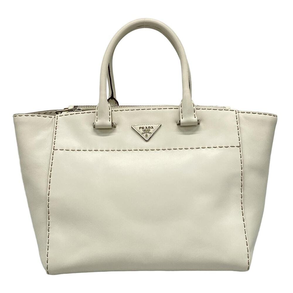 PRADA Tote Bag Ivory White Leather